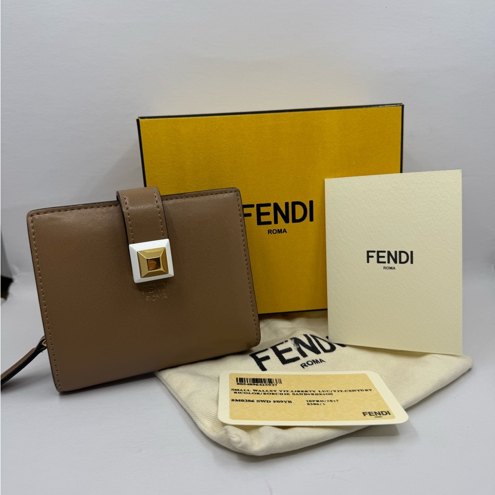 Fendi Leather Compact Tan Wallet with Gold Accent 20688